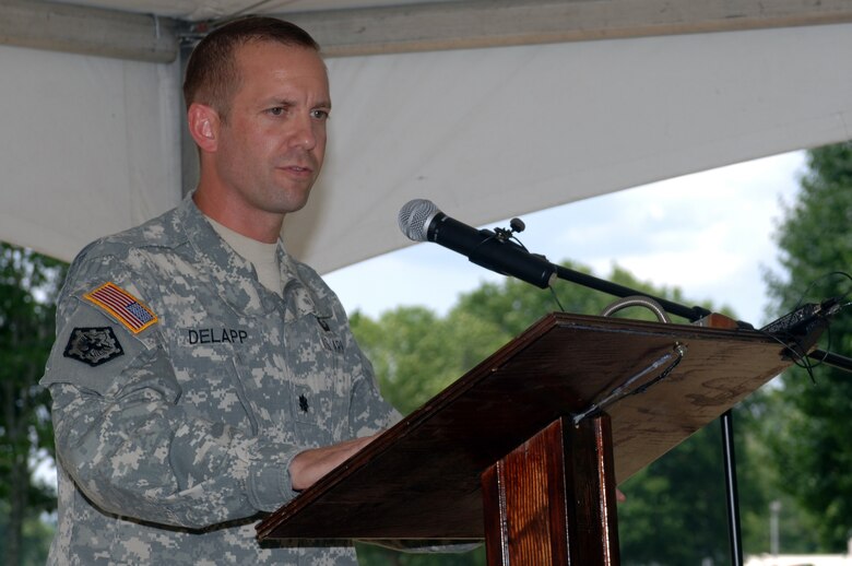 Lt. Col. James A. DeLapp, U.S. Army Corps of Engineers Nashville District commander, discusses the design and functionality of the planned Resource Manager's Office and Lock Operations Center during the groundbreaking ceremony at Cheatham Lake June 18, 2012. (USACE photo by Michael Rivera)