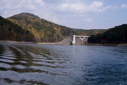 Gathright Dam located in Alleghany County, Va., impounds the water flowing down the Jackson River to create the 2,500 acre Lake Moomaw. The dam has prevented numerous floods over its 30 plus year existence saving countless dollars and lives. 