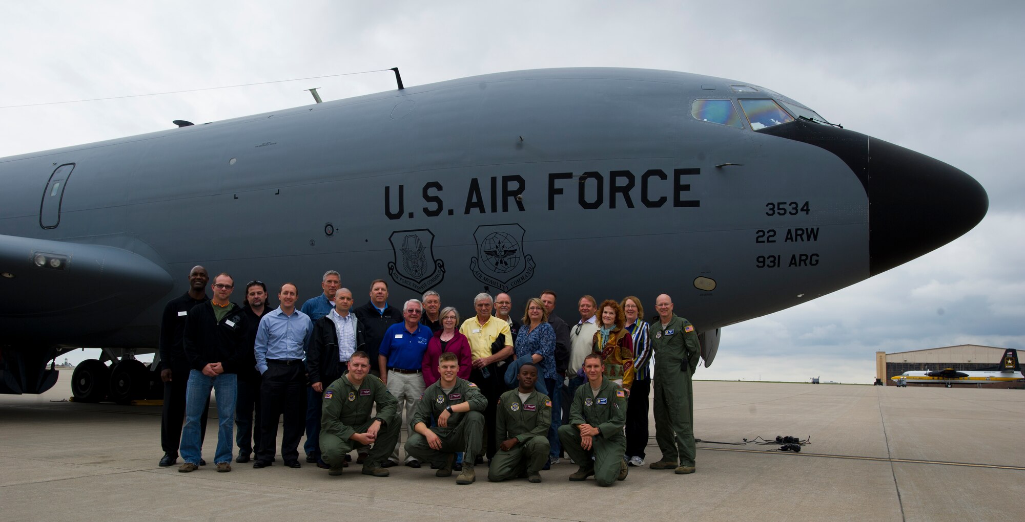 The newest McConnell Honorary Commanders pose for a photo after witnessing
McConnell's mission in action Sept. 27, 2012, McConnell Air Force Base, Kan.
The honorary commanders participated in an orientation flight, refueling the
U.S. Air Force Thunderbirds as they came to McConnell for the Wings over
McConnell Open House and Air Show. (U.S. Air Force photo/Senior Airman
Armando A. Schweir-Morales)
