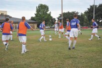Players from the All-Air Force Soccer team practice Tuesday at Joint Base San Antonio-Lackland. The defending champion Air Force team is preparing to defend it’s Armed Forces Soccer tournament title next week at Camp Pendleton, Calif. (U.S. Air Force photo/Alan Boedeker)
