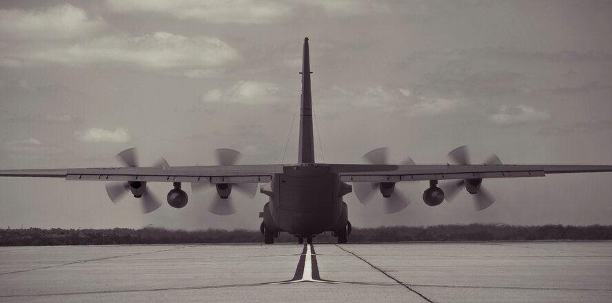 The last C-130 Hercules prepares to take off Sept. 26, 2012, at Dyess Air Force Base Texas. For 37 years Dyess’ C-130 Hercules and its Airmen have built a legacy in the Air Force. That legacy came to end Sept. 26 as the last two C-130H models, tail numbers 1667 and 2063, departed for Little Rock AFB, Ark. (U.S. Air Force photo by Airman 1st Class Jonathan Stefanko/ Released)
