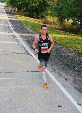 DAYTON, Ohio -- Airman 1st Class Kyle Sturdefant, 5th Aircraft Maintenance Squadron weapons section crew chief, recently competed in the Air Force Marathon, and placed sixth out of 2,233 males who completed the race. Ever since he was a young adolescent he has loved running. Currently, Sturdefant runs 60 to 80 miles per week on average. (Courtesy photo)

