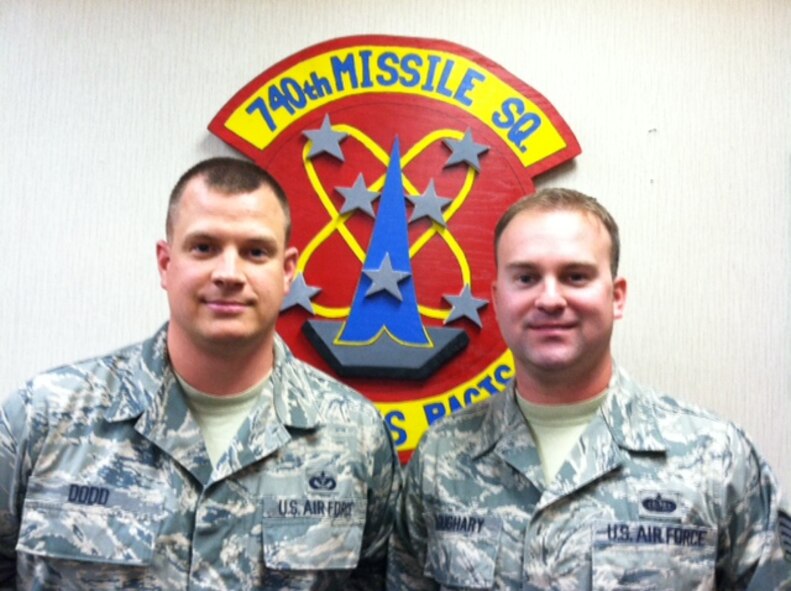 MINOT, N.D. -- Tech. Sgt. Jonathan D. Dodd and Tech. Sgt. Nanthan K. Loughary, facility managers assigned to the 740th Missile Squadron, came to the rescue of a semitrailer and its driver when it lost control on Highway 83, Sept. 12. (Courtesy photo)


