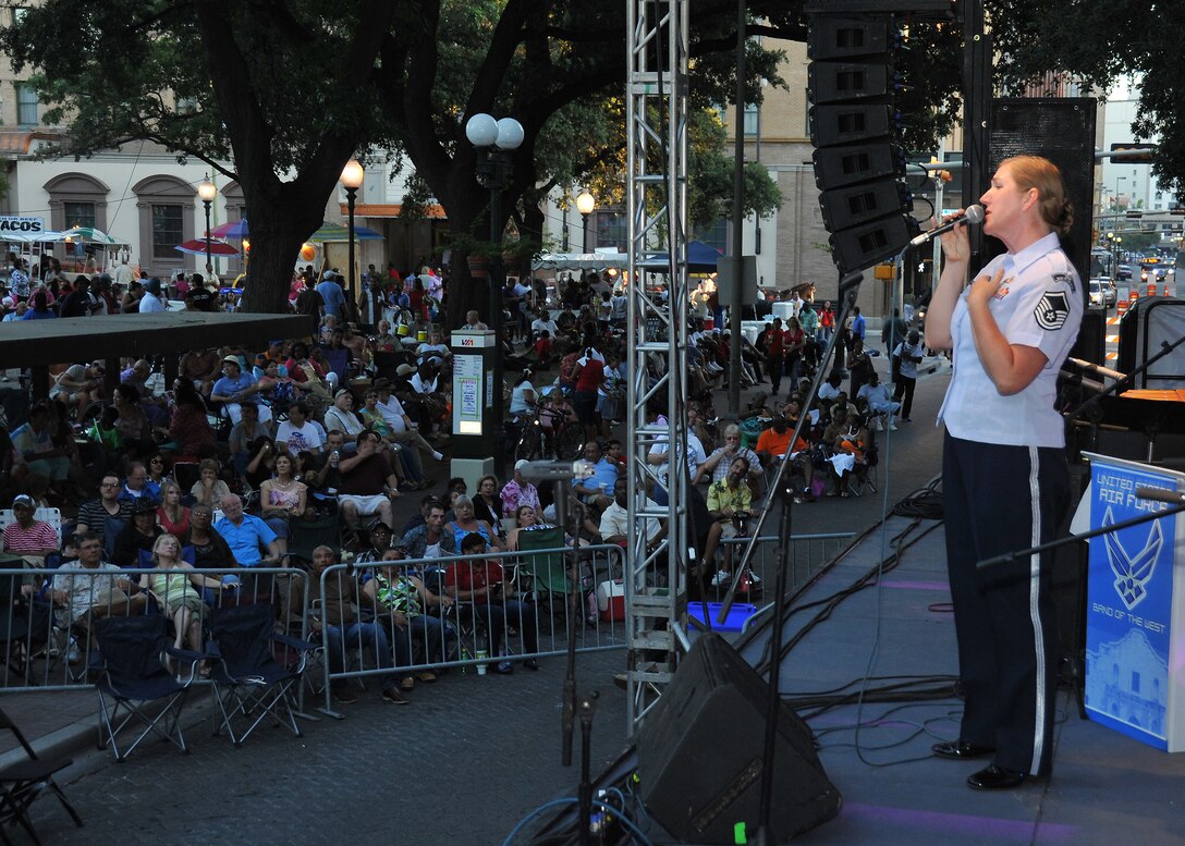 MSgt Nancy Poffenbarger at Travis Park in San Antonio, TX 
