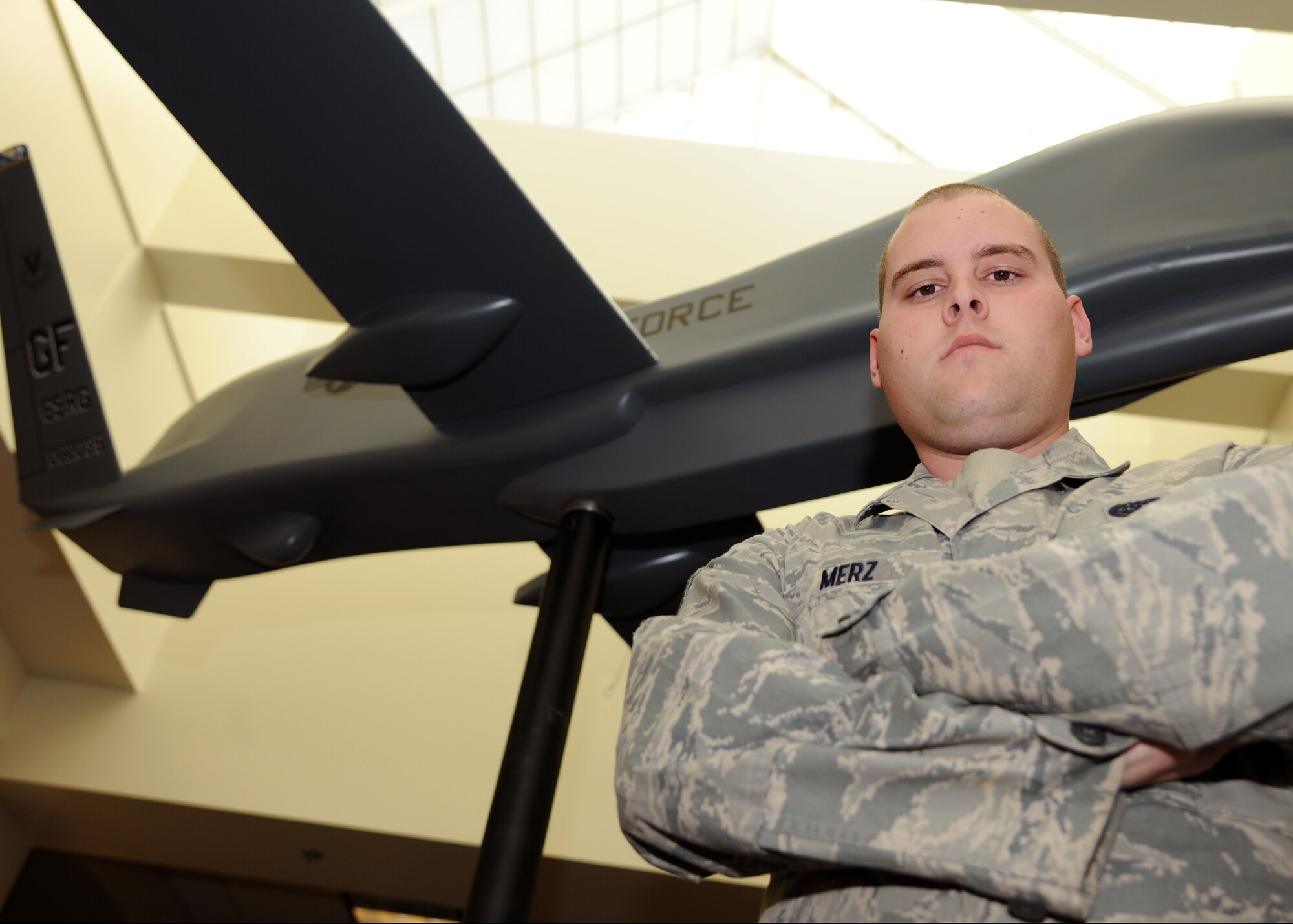 Airman 1st Class Steven Merz is a ground systems technician with the 69th Maintenance Squadron on Grand Forks Air Force Base, N. D. He assisted in standing up the Global Hawk mission here. (U.S. Air Force photo/Airman 1st Class Ashley N. Taylor)