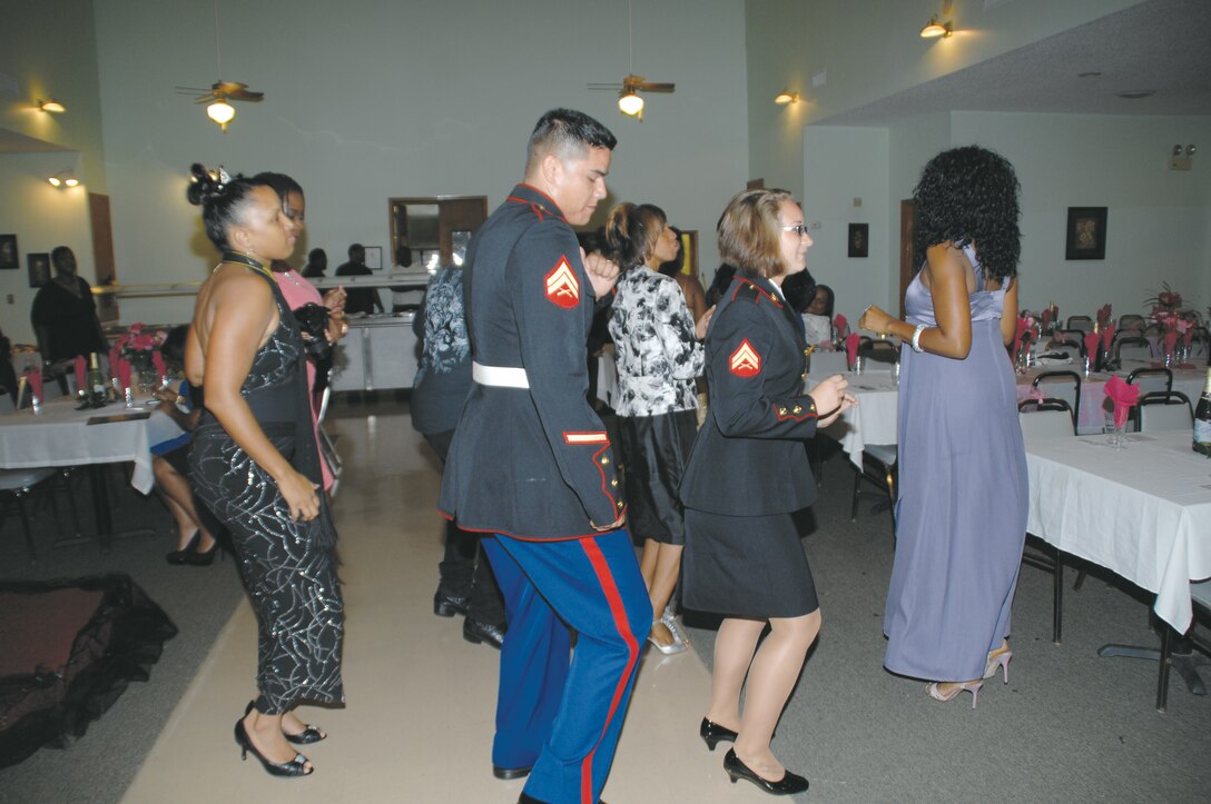 Cpl. Thomas Over and Cpl. Nicole Dickinson dance at the first Divas’ Ball in Camilla, Ga., Sept. 8.