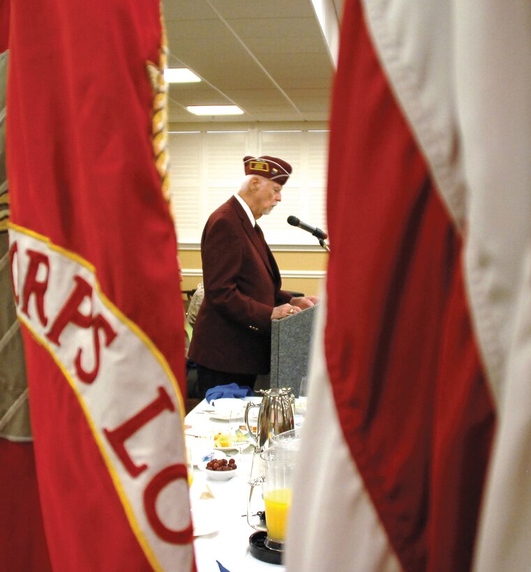 Army Sgt. Edward DeMent shares his story of spending 392 days as a prisoner of war before being liberated by Army Gen. George S. Patton, April 29, 1945. A B-24 gunner during World War II, DeMent spoke at Marine Corps Logistics Base Albany’s annual Prisoner of War/Missing in Action Breakfast in the Town and Country Restaurant’s Grand Ballroom, Sept. 18.

