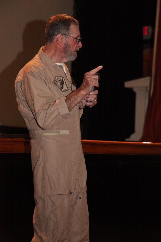 Captain James Warner shares stories in the Lasseter Theatre, Sept. 21 about his experience as a prisoner of war in Vietnam from 1967 to 1973. Warner was the camp doctor and often the only medical care available to other prisoners.