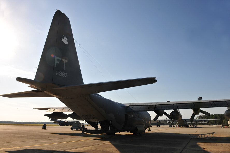 A HC-130P Combat King sits on the flightline at Moody Air Force Base, Ga., Sept. 25, 2012. The aircraft is at the end of its career and is headed to the 309th Aerospace Maintenance and Regeneration Group, often called the Boneyard, at Davis-Monthan Air Force Base, Ariz. (U.S. Air Force photo by Staff Sgt. Stephanie Mancha/Released) 