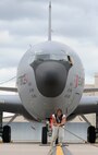 Mike Kirsch, Strongman, pulls a KC-135 Stratotanker Sept. 26, 2012, McConnell Air Force Base, Kan., in preparation for the Wings over McConnell Open House and Air Show. Kirsch will attempt to break another record during the air show Sept. 29 and 30, 2012. (U.S. Air Force photo/Airman 1st Class Jose L. Leon)