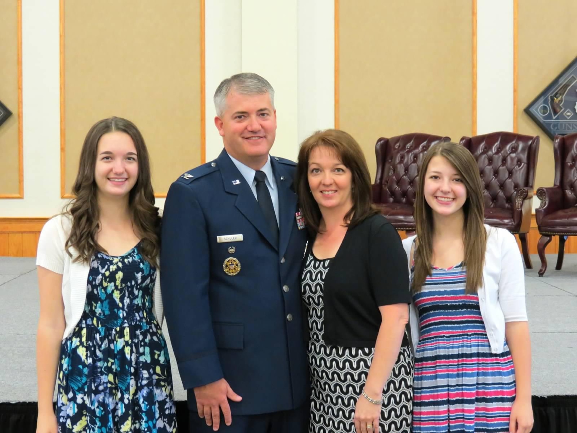 Col. Mark Schuler, 341st Operations Group commander, poses for a photo with his two daughters Megan, 17 (far left), and Morgan, 15 (far right), and his wife, Michelle.  Schuler has been a great addition to Team Malmstrom, bringing a profound passion for the wing’s mission and Airmen.  (U.S. Air Force courtesy photo)