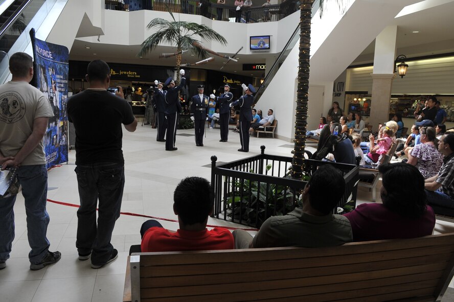 U.S. Air Force Honor Guard Drill Team members perform at the Santa Maria Festival mall in Santa Maria, Calif., Sept. 15, 2012. The Drill Team performed twice to more than 200 people. (U.S. Air Force photo by Senior Master Sgt. Adam M. Stump)