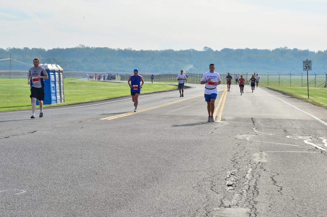WRIGHT-PATTERSON AIR FORCE BASE, Ohio - Tech. Sgt. Joseph Valenzuela, 445th Aeromedical Evacuation Squadron, competes in the 2012 Air Force Marathon Sept. 15. This was his first full marathon. (Courtesy photo)
