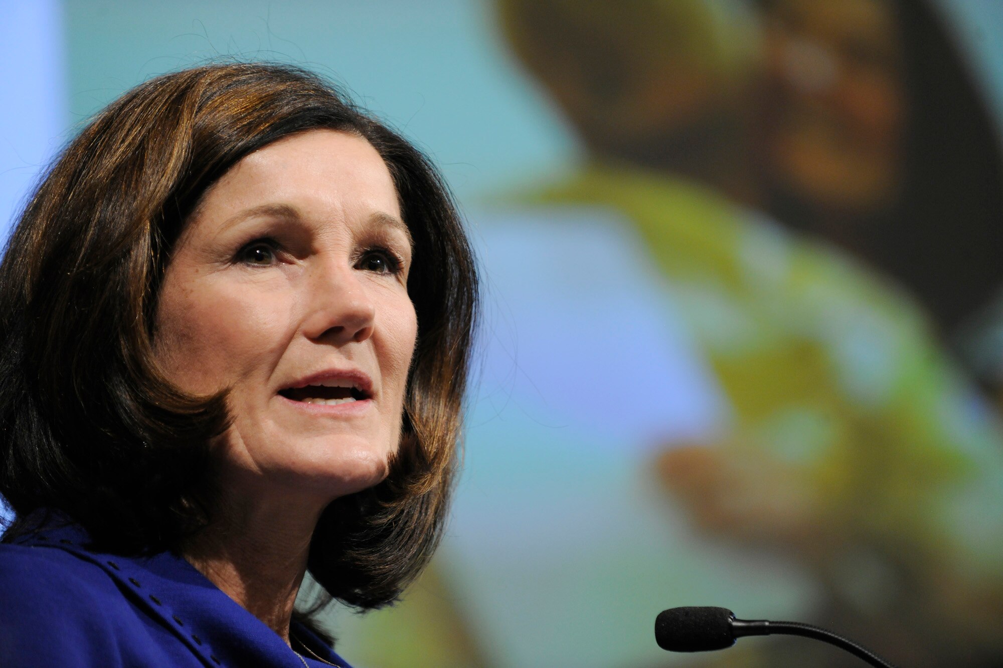 Lt. Col. Gregory Laffitte, from the Air Force Manpower, Personnel and Services directorate, provides Airmen fitness highlights at the Caring for People Forum at Joint Base Andrews, Md., on Sept. 26, 2012.  This is the fourth annual forum which provides strategies for commanders, leaders and care professionals to help Airmen and their families.  (U.S. Air Force photo/Scott M. Ash)