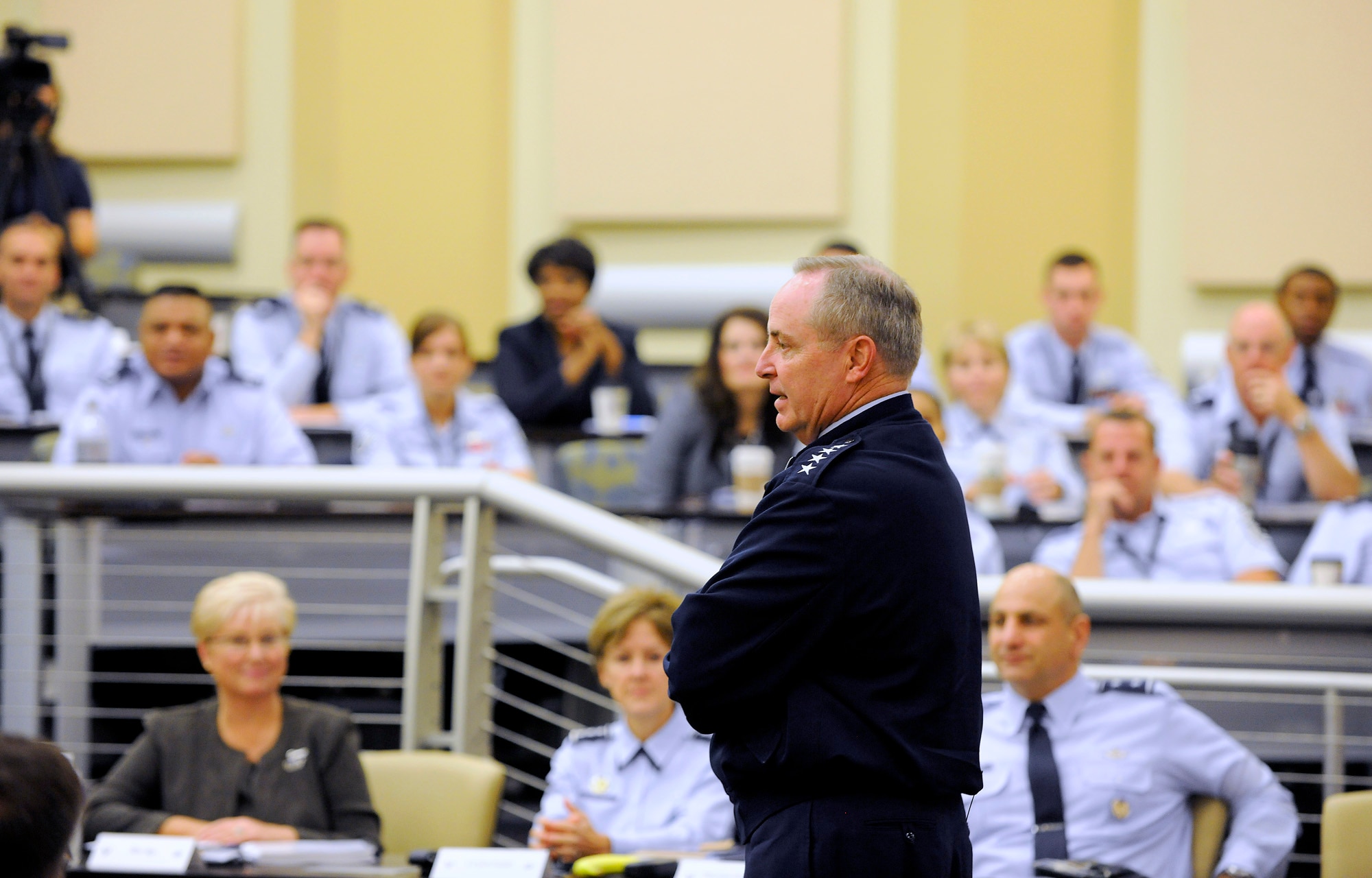 Air Force Chief of Staff Gen. Mark A. Welsh III makes remarks at the Caring for People Forum at Joint Base Andrews, Md., on Sept. 26, 2012.  This is the fourth annual forum which provides strategies for commanders, leaders and care professionals to help Airmen and their families.  (U.S. Air Force photo/Scott M. Ash)