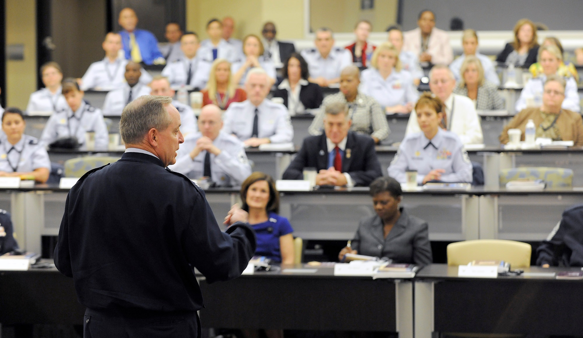 Air Force Chief of Staff Gen. Mark A. Welsh III makes remarks at the Caring for People Forum at Joint Base Andrews, Md., on Sept. 26, 2012.  This is the fourth annual forum which provides strategies for commanders, leaders and care professionals to help Airmen and their families.  (U.S. Air Force photo/Scott M. Ash)