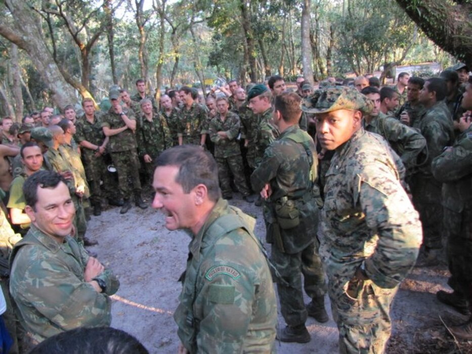 BRAZIL - Maj Bakion, an ET LATAM FAO, in the field with the Brazilian Marines and British Royal Marines