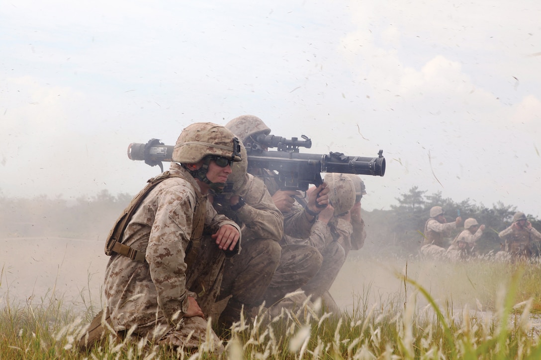 CAMP SCHWAB, Okinawa, Japan - Combat engineers fire the shoulder-launched multipurpose assault weapon during the final day of a two-day weapons training event. The Marines are with 9th Engineer Support Battalion, 3rd Marine Logistics Group, III Marine Expeditionary Force. Sept. 27, 2012 


