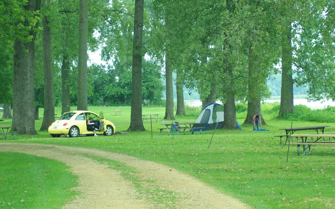 Camping on the Mississippi River at Bulger's Hollow recreation area on the Mississippi River near Clinton, IA.