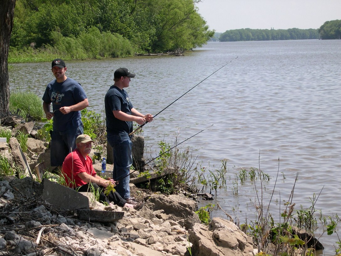Bank fishing at Shady Creek recreation area near Muscatine, IA on the Mississippi River.