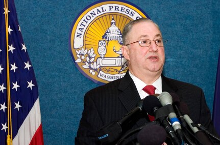 Arnold L. Punaro, chairman of the Commission on the National Guard and Reserves, discusses the commission's interim report to the U.S. Congress at the National Press Club in Washington, D.C., on March 1, 2007. Under Congressional charter, the 13 commissioners are studying the National Defense Enhancement and National Guard Empowerment Act first introduced before Congress last year and reintroduced during the current session. The act could make sweeping changes in how the National Guard does business.