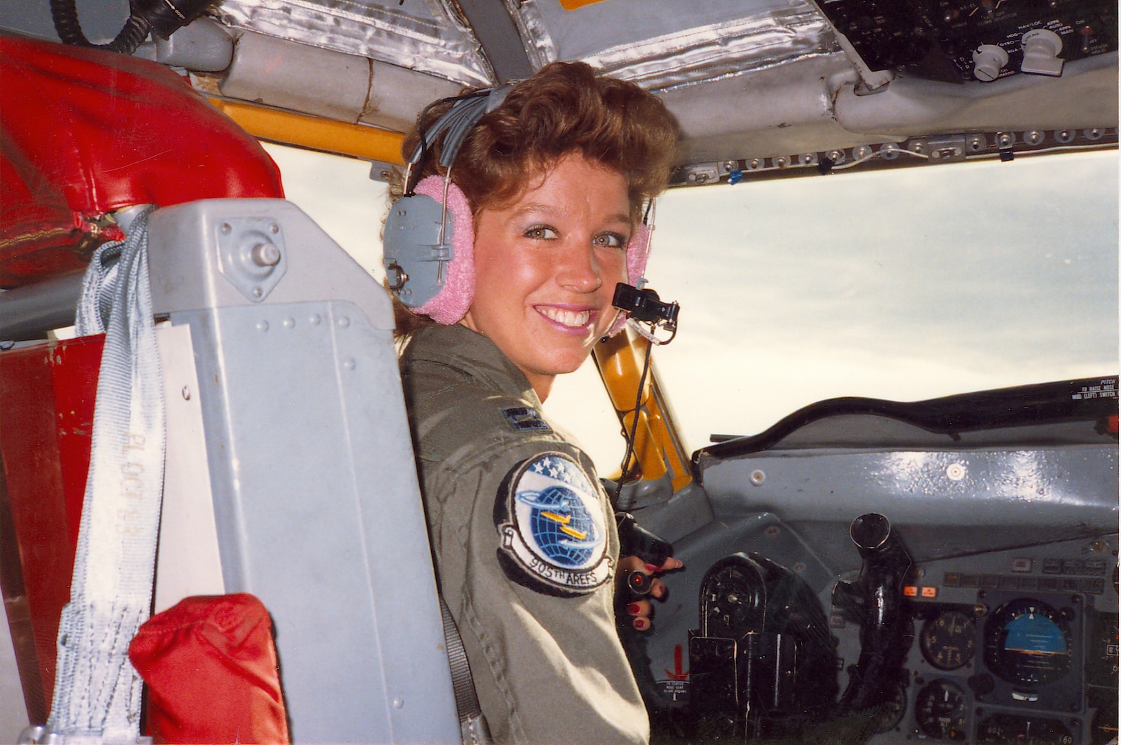 Then-Capt. Allison Hilsman piloting the KC-135 at Grand Forks Air Force Base, N.D. in 1984. Hickey was the first female aircraft commander at the installation.
