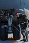 Maintenance airmen from the 172nd Airlift Wing, Mississippi Air National Guard work on the flightline at Ramstein Air Base, Germany on March 4.