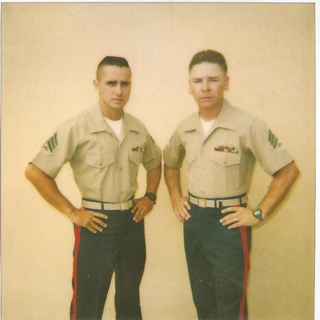 Sergeant Edward Mercado and Sgt. Michael L. Kufchak, drill instructors serving with 1st Recruit Training Battalion, stand together for a photo in 1991. Kufchak currently serves as the 1st Marine Division sergeant major. He said he enjoyed transforming untrained civilians into U.S. Marines.



