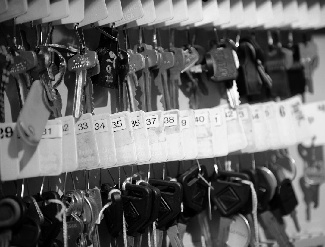 Keys to gates, fuel trucks and facilities are kept in the fuels service control center. All items are logged before leaving the control center to ensure accountability. (U.S. Air Force photo by Senior Airman Brittany Paerschke-O’Brien/Released)