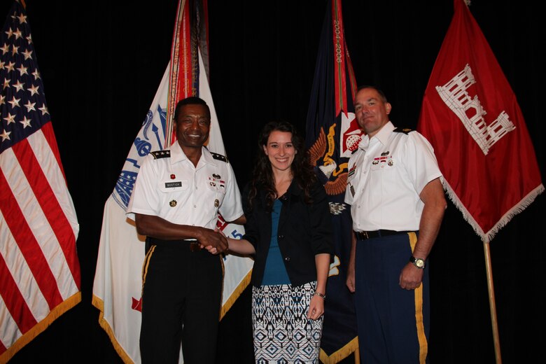 Lauren Leuck Attends Emerging Leaders Conference Left to Right: Lt. Gen. Thomas Bostick, Chief of Engineers and Commanding General; Lauren Leuck; Command Sergeant Major Karl J. Groninger