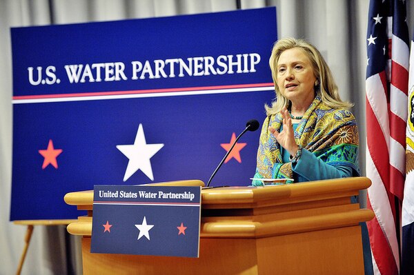 U.S. Secretary of State Hillary Rodham Clinton delivers remarks on World Water Day from the Department of State in Washington, D.C. on March 22, 2012. 