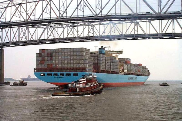 The Container Ship, Regina Maersk, pushed through the Charleston Harbor, Charleston, South Carolina.