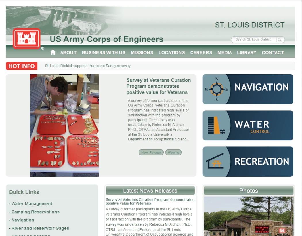 Screenshot of St. Louis District's new homepage (Photo by USACE)