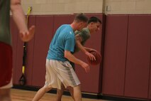 Marines from Headquarters and Headquarters Squadron aboard Marine Corps Air Station New River, compete for the Commander's Cup basketball competition as part of the H&HS Marine Corps Birthday Ball fundraiser, March 15. The Aircraft Rescue and Fire Fighting team, #notlastplace, ended up winning the competition. 