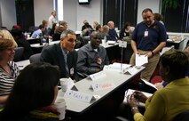 Participants in Marine Corps Systems Command mentoring program engage in a “speed mentoring” activity in which they were able to mingle with and get to know potential mentor and mentoree matches. MCSC held orientation training for the 2013 mentoring session March 28 in Dumfries, Va. 