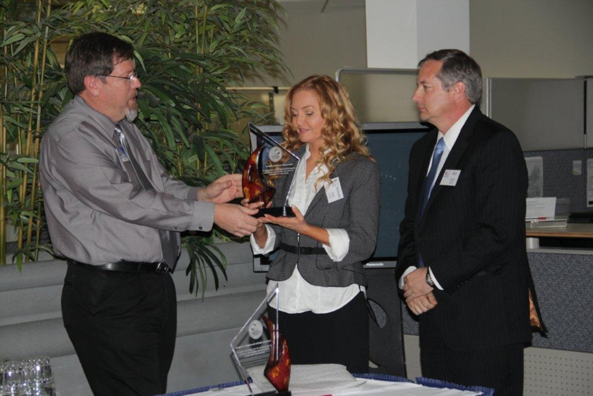 Awards were presentated to Michelle Webb, Corporate Citizenship Officer for Northrop Grumman Corp. and Mick Jaggers, Program Director, Northrop Grumman in appreciation of their donations to the Edwards Civilian Military Support Group over the past few years. (Courtesy photo)