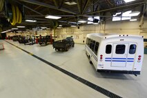 Vehicles wait for repair at the vehicle maintenance flight, Shaw Air Force Base, S.C., April 1, 2013. The vehicle management flight is responsible for overall maintenance of the wing's vehicle fleet and accountability of vehicle assets, ensuring their integrity for mission capability. (U.S. Air Force photo by Airman 1st Class Nicole Sikorski/Released)