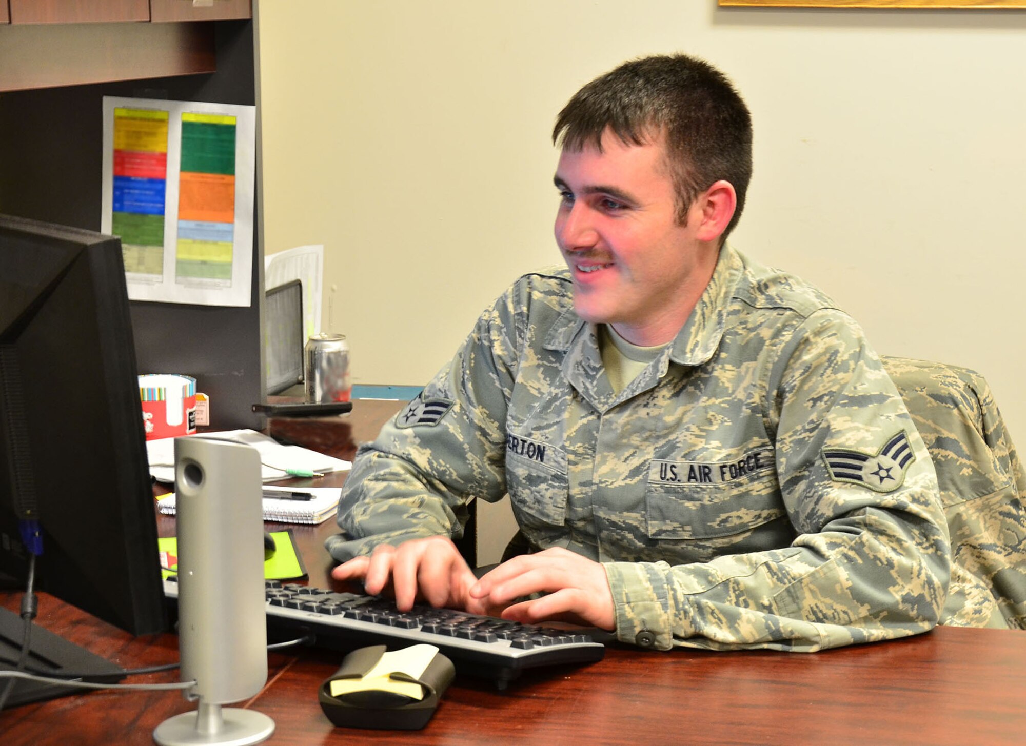 WRIGHT-PATTERSON AIR FORCE BASE, Ohio - Senior Airman Jacob Emberton, 445th Aeromedical Staging Squadron pharmacy apprentice, is the 445th Airlift Wing's April 2013 Spotlight Performer. (U.S. Air Force photo/Stacy Vaughn)