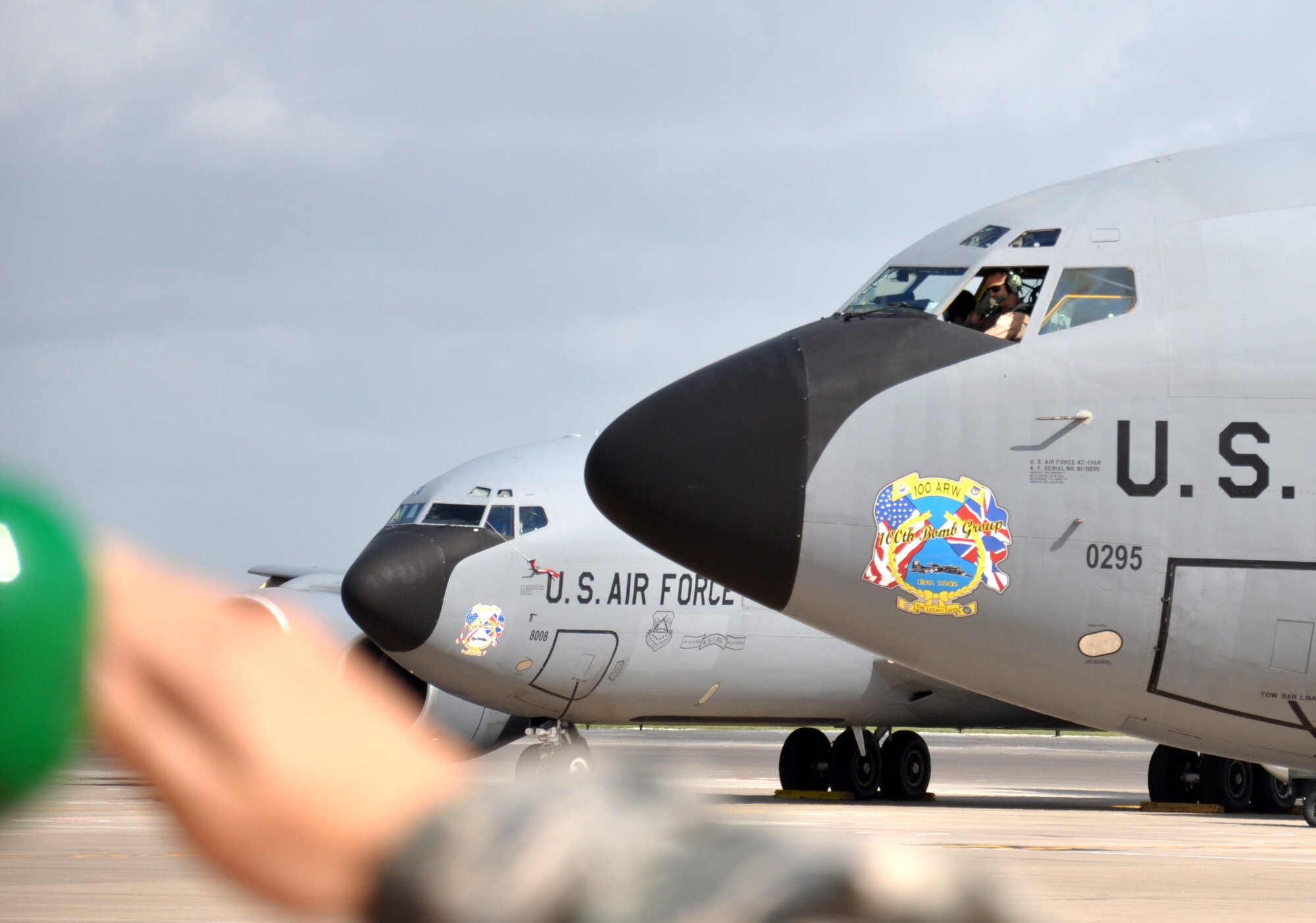 Airman 1st Class Larry May, 100th Aircraft Maintenance Squadron, salutes Capt. Tim Gerne, 100th Air Refueling Wing pilot, during a KC-135 Stratotanker launch April 1, 2013. Airmen and aircraft deployed from the 100th ARW, RAF Mildenhall, England, to southwest Europe as the 351st Expeditionary Air Refueling Squadron Jan. 26, 2013. The 351st EARS has completed more than 130 sorties supporting French fighter aircraft conducting operations in Mali. The sorties include more than 6 million pounds of fuel transferred. (U.S. Air Force photo by Capt. Jason Smith)