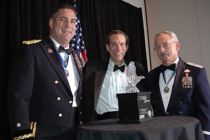 From left, Nevada Army National Guard Brig. Gen Frank Gonzales, Michael Yackira, president of Sierra Pacific Resources, and Nevada Air National Guard Brig. Gen. Bob Fitch stand behind the 2007 Employer Support of the Guard and Reserve Freedom Award on Sept. 12 in Washington. All three are executives with Sierra Pacific Resources which was one of 15 organizations to receive Freedom Awards for exceptional employer support of Guard and reserve-component employees.