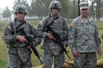 Sergeant Major of the Army Kenneth O. Preston takes a moment to visit the National Guard's competitors at Ft. Lee for Army Noncommissioned Officer and Soldier of the Year. Staff Sgt. Mark Dornbusch, center, the Army National Guard NCO of the Year and Spc. Erik Nowak, Army Guard Soldier of the Year, competed to become the Army's top "warriors" in a field 26 Soldiers from 13 U.S. Army major commands. It was the first time that the Army National Guard and Army Reserve had competed with the active duty Army as separate entities.