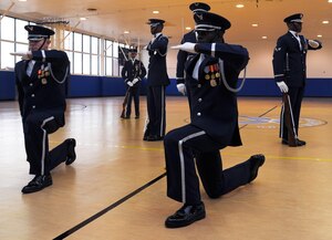 U.S. Air Force Honor Guard Drill Team visits Langley Air Force Base, Va., during a recruitment visit March 29, 2013.  The Drill Team supports Air Force Recruiting Service as the official “Ambassadors in Blue”. (U.S. Air Force photo by Airman 1st Class Victoria H. Taylor/Released)
