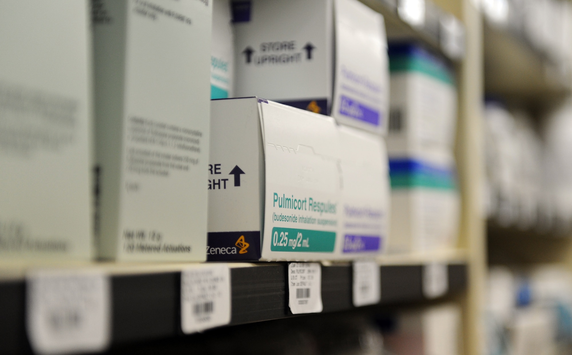 Medications are stored on a shelf in the pharmacy at Misawa Air Base, Japan, April 2, 2013. Some medications are stored inside a secured storage area that only authorized individuals can access. (U.S. Air Force photo by Airman 1st Class Kia Atkins)