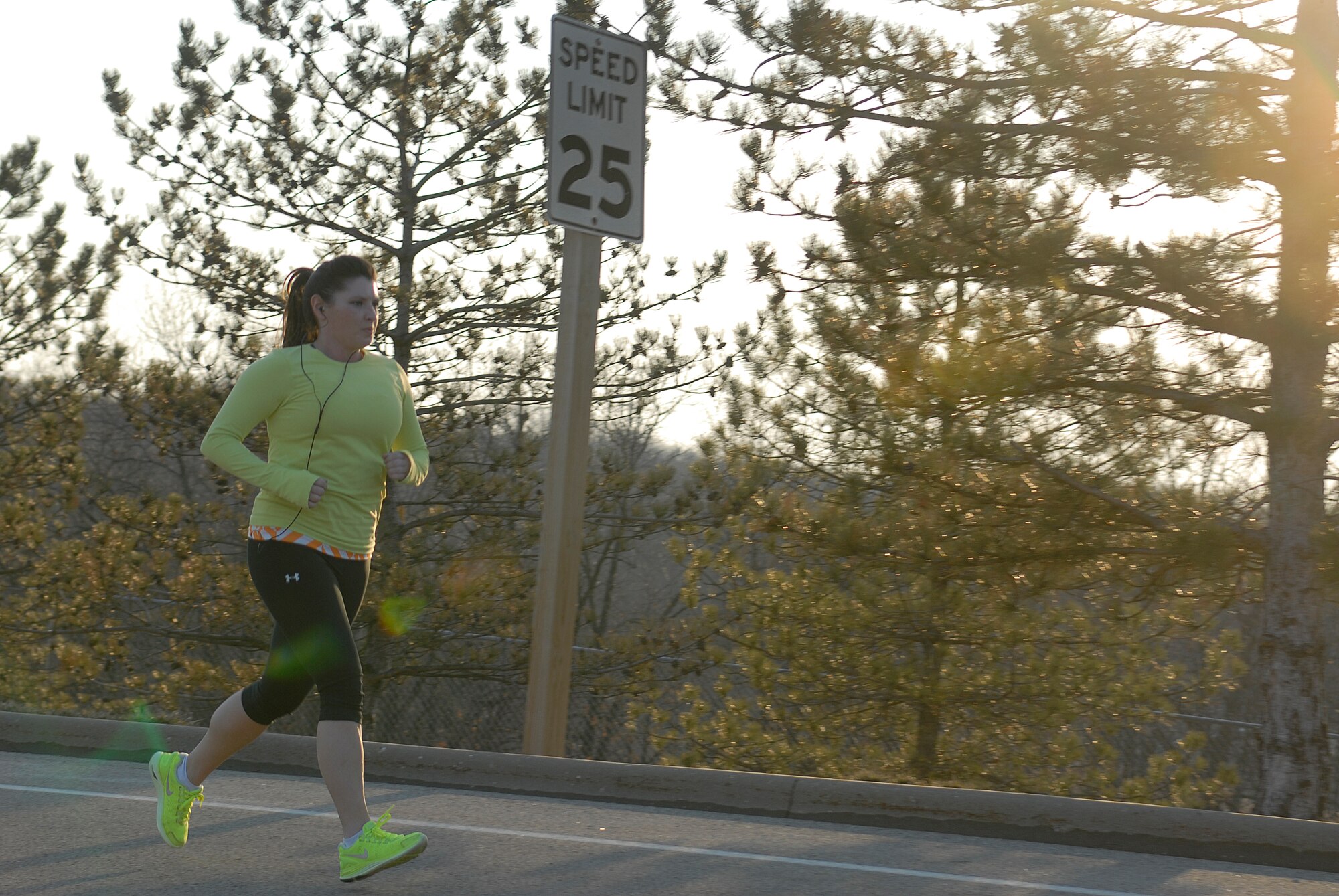 Ms. Meghan Evans runs one of 5 1/2 miles during the second annual Tactical Air Control Party Association 24 Hour Run Challenge at the 182nd Airlift Wing in Peoria, Ill., March 28, 2013.  Sixty-two runners ran 161.75 miles around the installation over the course of 24 hours and raised over $8,200 in support of the TACP community and their families.  The 182nd team also ran in remembrance of Staff Sgt. Jacob Frazier, a member of the Peoria-based 169th Air Support Operations Squadron who was killed in action near Geresk, Afghanistan, 10 years earlier on March 29, 2003.  (U.S. Air Force photo by Staff Sgt. Lealan Buehrer//Released)