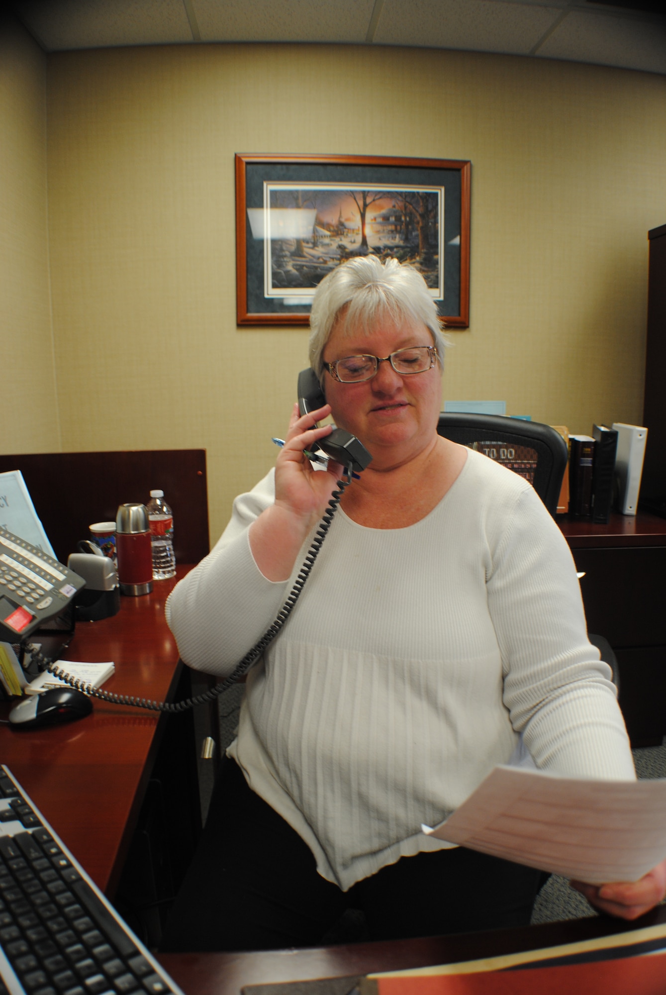 Marie L. Aubrey, 319th Air Base Wing legal assistant, was recently named the winner of the 2012 Harold R. Vague Award for Civilian Outstanding Legal Services for Air Mobility Command. Over the course of the year, Aubrey drafted 367 powers of attorney and notarized 752 legal documents, saving 413 clients an estimated $18,500 in legal fees. (U.S. Air Force photo/Staff Sgt. Luis Loza Gutierrez)
