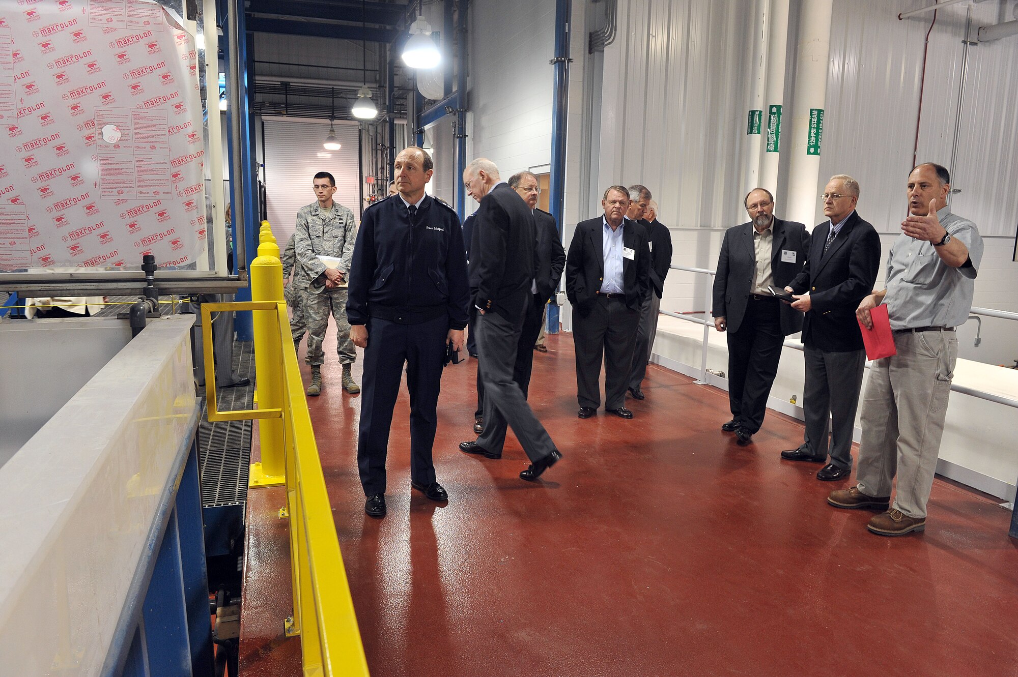 Blue Summit participants tour the Advanced Metal Finishing Facility Monday. The facility is the newest building in the Warner Robins Air Logistics Complex. The group also were taken on a windshield tour of the Robins flightline. (U. S. Air Force photo by Tommie Horton/Released)
