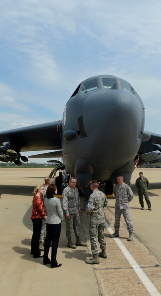 Staff Sgt. Jason Edwards, 2nd Aircraft Maintenance Squadron, gives Air Force Chief of Staff Gen. Mark A. Welsh III and Chief Master Sgt. of the Air Force James A. Cody a tour of the B-52H Stratofortress bomber on Barksdale Air Force Base, La., April 2, 2013. (U.S. Air Force photo/Senior Airman Micaiah Anthony)