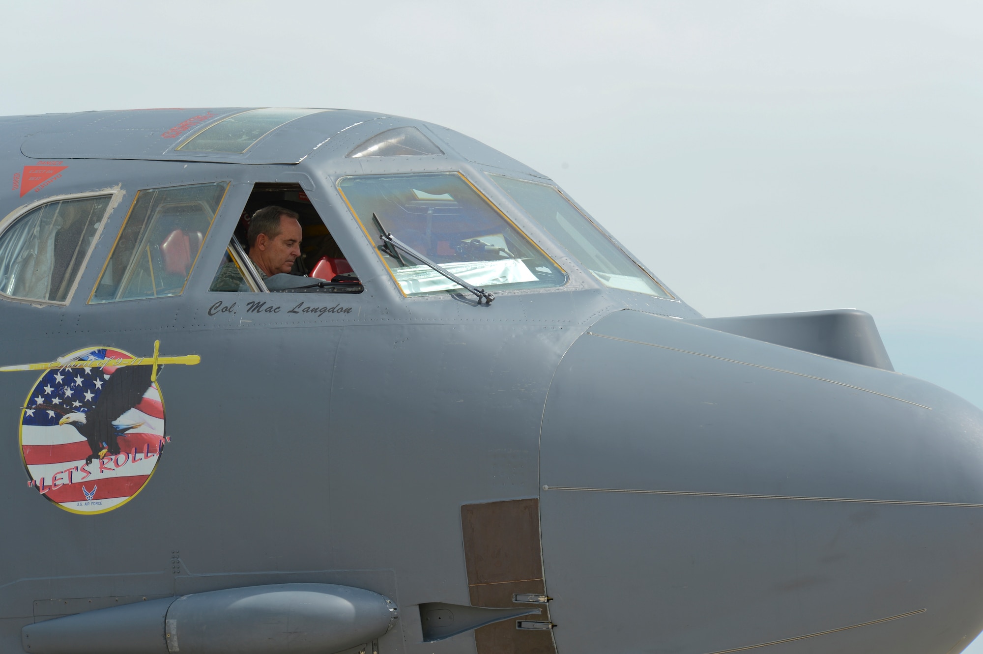 Chief of Staff Gen. Mark A. Welsh III is given a tour of the cockpit of a B-52H Stratofortress bomber on Barksdale Air Force Base, La., April 2, 2013. Chief Master Sgt. of the Air Force James A. Cody also joined the CSAF on a B-52 tour led by Barksdale crew chiefs and pilots. (U.S. Air Force photo/Senior Airman Micaiah Anthony)