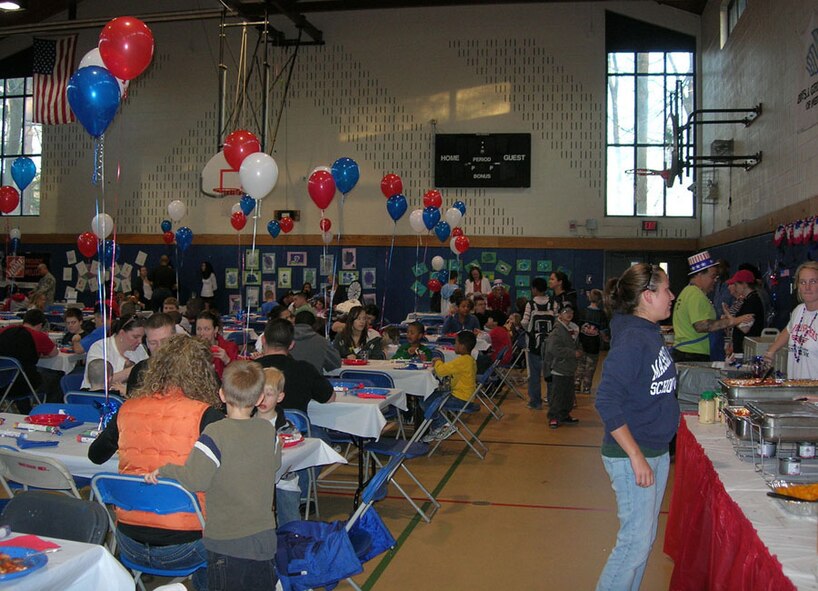 HANSCOM AIR FORCE BASE, Mass. – A large crowd gathers at the Youth Center for Pasta Night March 28. The annual event kicks off Month of the Military Child activities. (Courtesy photo)