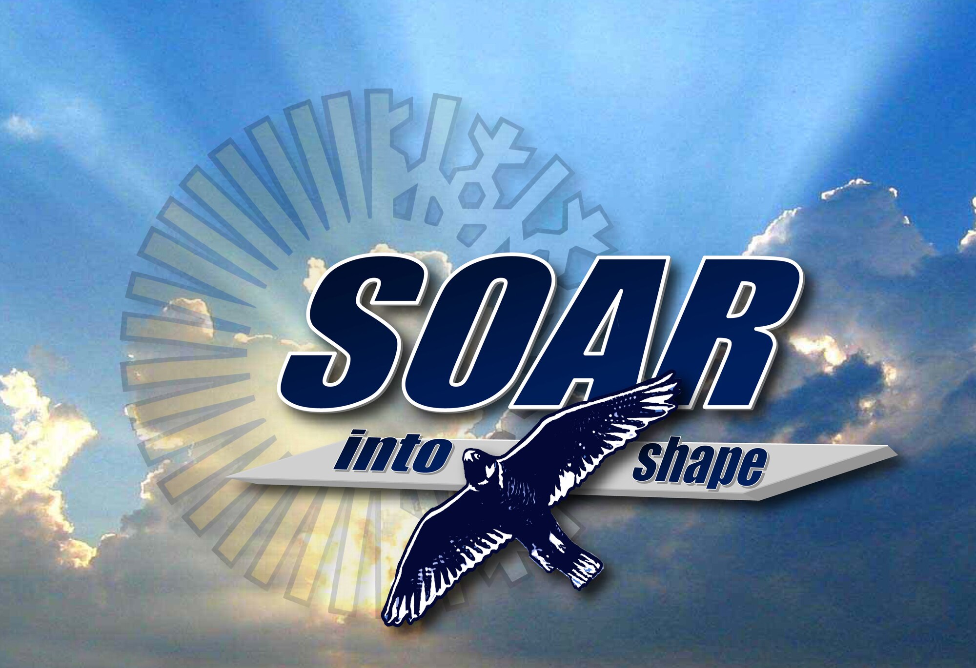 Soar into shape is a fitness local fitness campaign headed by the Health and Wellness Center at Grand Forks Air Force Base, N.D. Soar int to shape directly supports the Air Force's Comprehensive Airman Fitness Program, which is designed to build and sustain a thriving and resilient Air Force Community that fosters mental, physical, social and spiritual fitness.(U.S. Air Force graphic/Staff Sgt. Luis Loza Gutierrez)